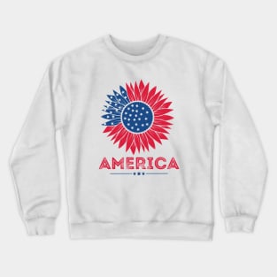 American Flag Sunflower USA 4th of July Crewneck Sweatshirt